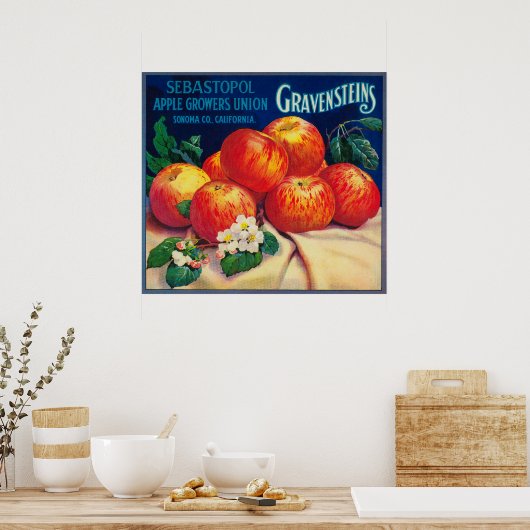 Sebastopol Gravensteins Apple LabelSonoma, CA ポスター (キッチン)