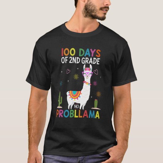 Second 2nd Grade No Prob Llama Teacher 100th Day o Tシャツ (正面)