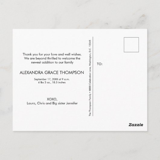 Second Baby Girl Showerありがとうごカスタムざい ポストカード (裏面)