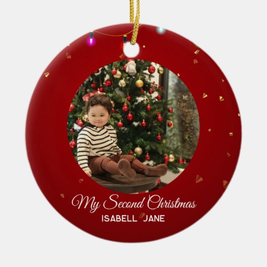 Second Christmas Custom Family Photo Text Template セラミックオーナメント (正面)