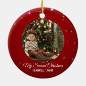 Second Christmas Custom Family Photo Text Template セラミックオーナメント (裏面)