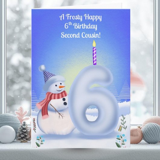 Second Cousin 6th Birthday Snowman Snowy  カード