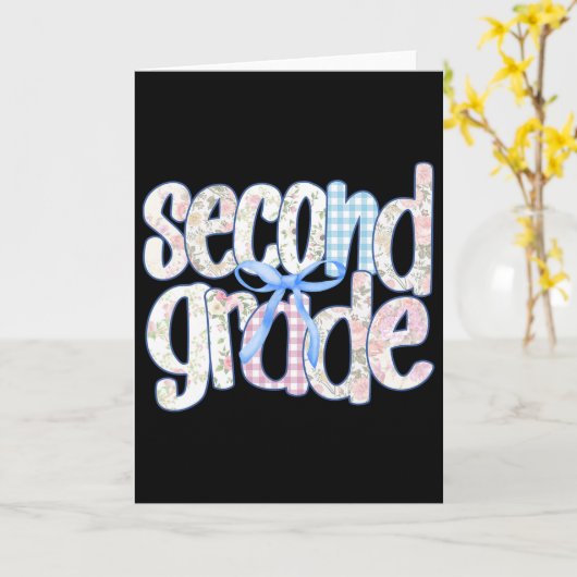 Second Grade Coquette Bow Teachers Kids First Day  カード (黄色い花)