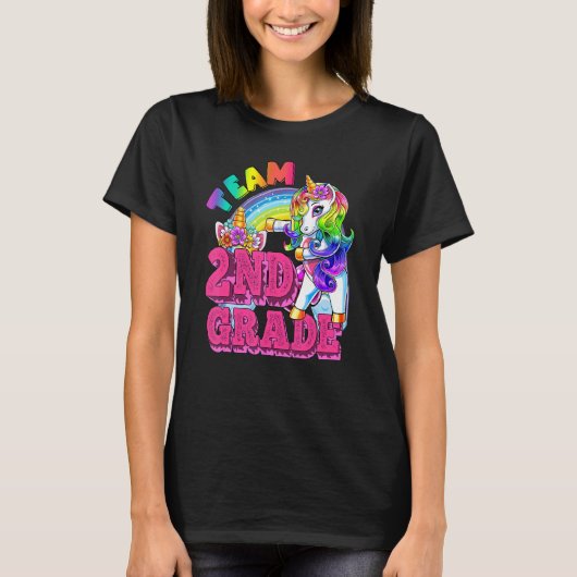 Second Grade Dabbing Unicorn Teacher Team 2nd Grad Tシャツ (正面)