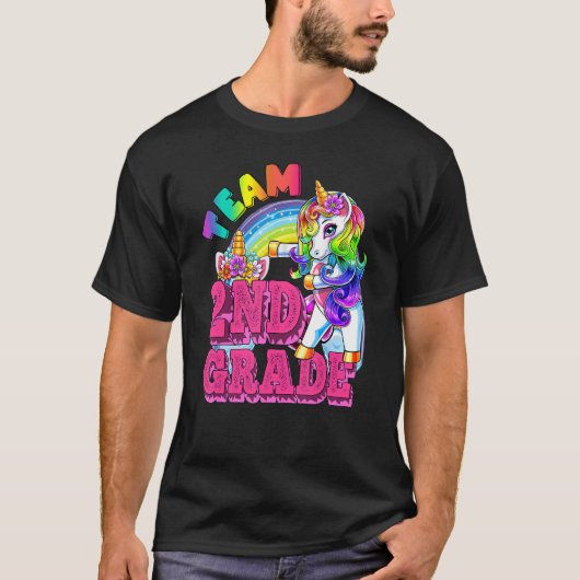 Second Grade Dabbing Unicorn Teacher Team 2nd Grad Tシャツ (正面)