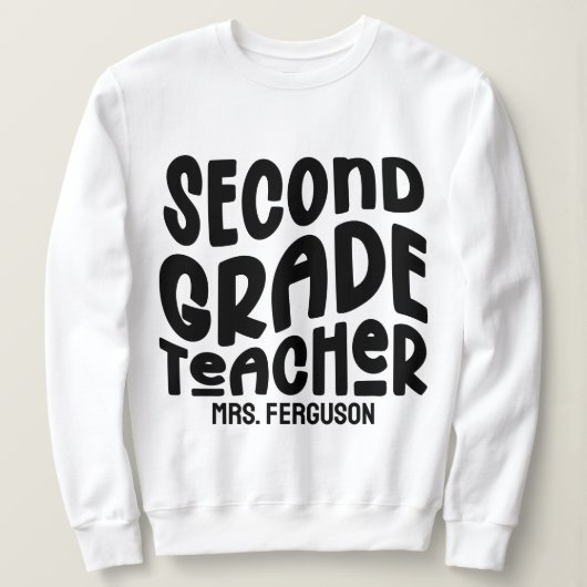 Second Grade Teacher Black Typography スウェットシャツ (デザイン正面)