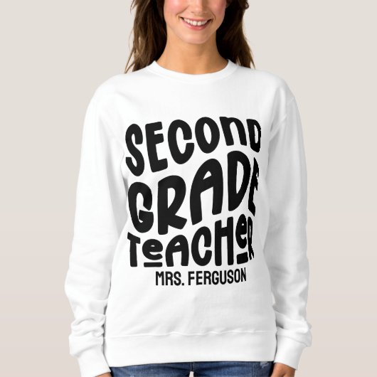 Second Grade Teacher Black Typography スウェットシャツ (正面)