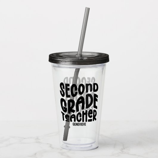 Second Grade Teacher Black Typography Design アクリルタンブラー (裏面)