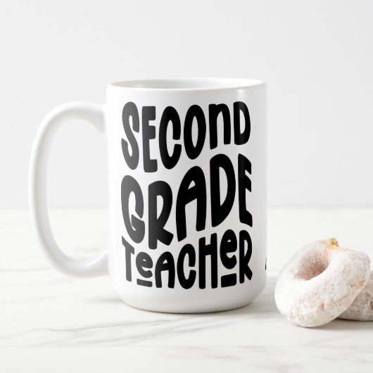 Second Grade Teacher Black Typography Design コーヒーマグカップ (ドーナツ)