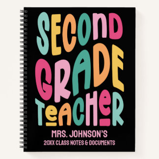 Second Grade Teacher Colorful Typography ノートブック