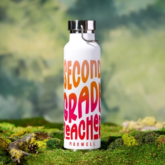 Second Grade Teacher Orange Red Ombre ウォーターボトル (アウトドア (回転後))