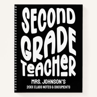 Second Grade Teacher White Typography ノートブック