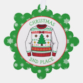 Second Place Ugly Sweater Winner Christmas オーナメントカード (正面)