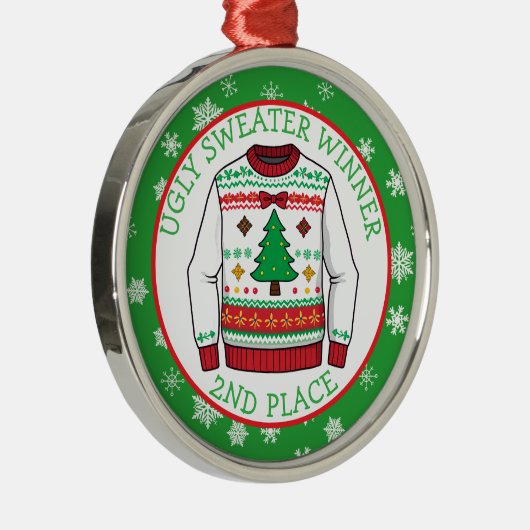 Second Place Ugly Sweater Winner Christmas メタルオーナメント (右)