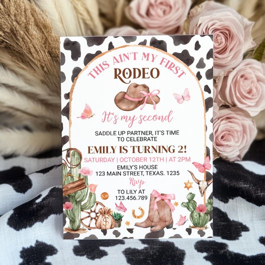 Second Rodeo Bows Pink Cowgirl Birthday Invitation 招待状