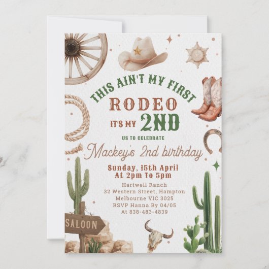 Second Rodeo Cowboy Wild West Birthday Invitation  招待状 (正面)
