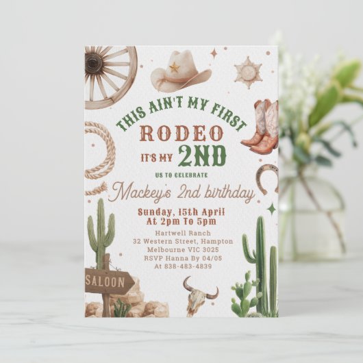 Second Rodeo Cowboy Wild West Birthday Invitation  招待状 (スタンド正面)
