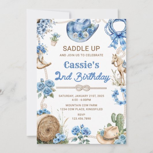 Second Rodeo Cowboy Wild West Birthday Party 招待状 (正面)