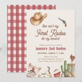 Second Rodeo Vintage Rustic Cowboy 2nd Birthday 招待状 (正面/裏面)