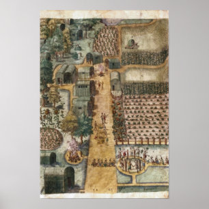 Secoton、c.1570-80のインドの村 ポスター