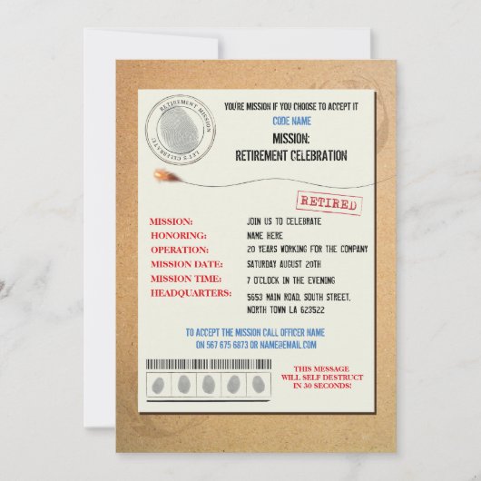 Secret Agent Retiermentパーティー役員招待状 招待状 (正面)