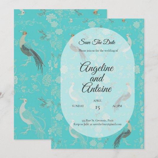 Secret d'Indochine luxury Chinoiserie pattern 招待状 (正面/裏面)