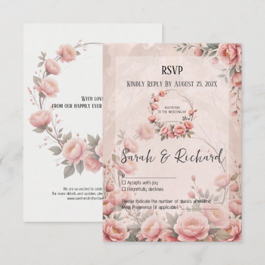 Secret Garden Wedding Romantic Floral 出欠カード (正面/裏面)