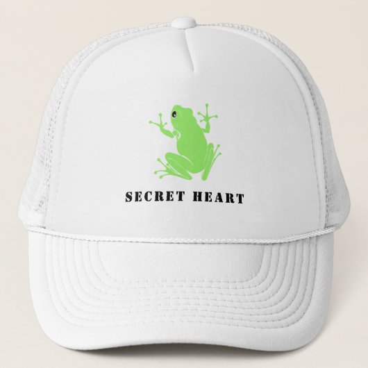 Secret Heart Green Frog Custom Text Trucker  キャップ (正面)