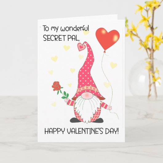 Secret Pal Valentine's Cute格言とRed Rose カード (黄色い花)
