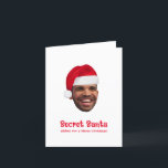 Secret Santa Christmasカスタムフォトカード サンキューカード<br><div class="desc">秘密のサンおもしろいタカスタム顔の写真と文字の折り畳みカード。クリスマスカー素晴らしドは休日の精神を広める方法である。クラシッククリスマスカードは、あなたのリスト上の全ての人のために完璧である。これらの小さなクリスマスと休日のメッセージは、あなたのカードの受信者は、今年のこの特別な考える時間の間にあなたが本当に彼らの彼らのものであることを知らせる。</div>