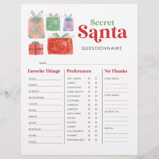 Secret Santa Gift Exchangeアンケート チラシ (正面)