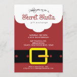 Secret Santa Gift Exchange企業のパーティー 招待状<br><div class="desc">のカスタムSecret Santa Gift Exchangeパーティの招待状。顎鬚とバックルのかわいいサンタクロースの衣装。</div>