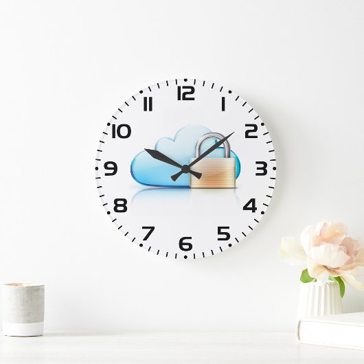 Secure Cloud Storage Icon with Padlock ラージ壁時計