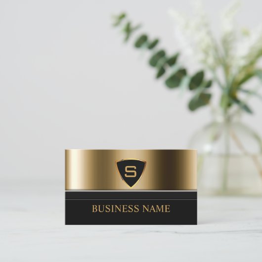 Security Bodyguard Gold Shield Monogram Modern 名刺 (スタンド正面)