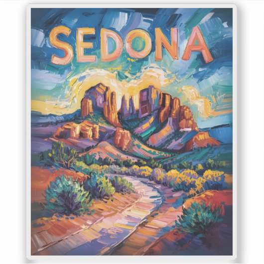 Sedona Arizona Cathedral Rock Van Gogh Vibrant Art シール (正面)