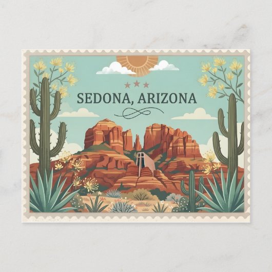 Sedona Arizona Travel Vintage Red Rocks  シーズンポストカード (正面)