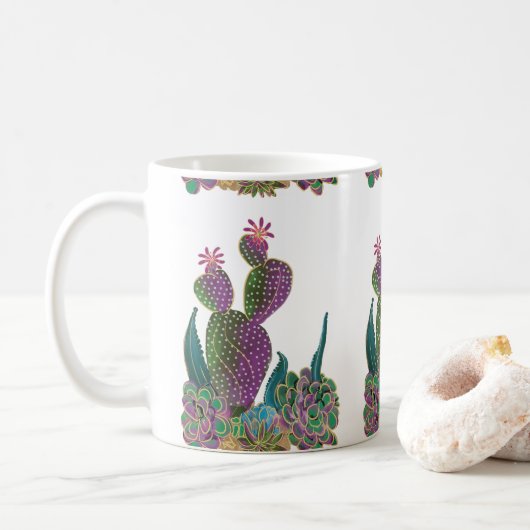 Sedona Cactus Flower Tiled design Mug コーヒーマグカップ (ドーナツ)