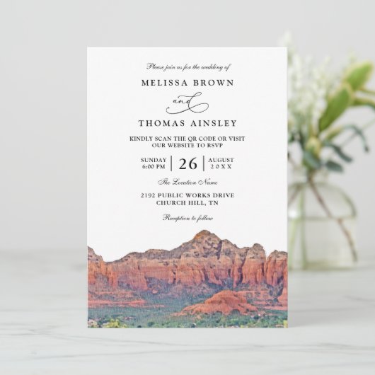 SEDONA Destination Skyline Boho QR Code Wedding 招待状 (スタンド正面)