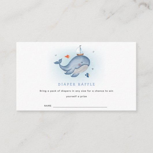 Seeクジラおむつラッフルベビーシャワーかわいい エンクロージャーカード (正面)