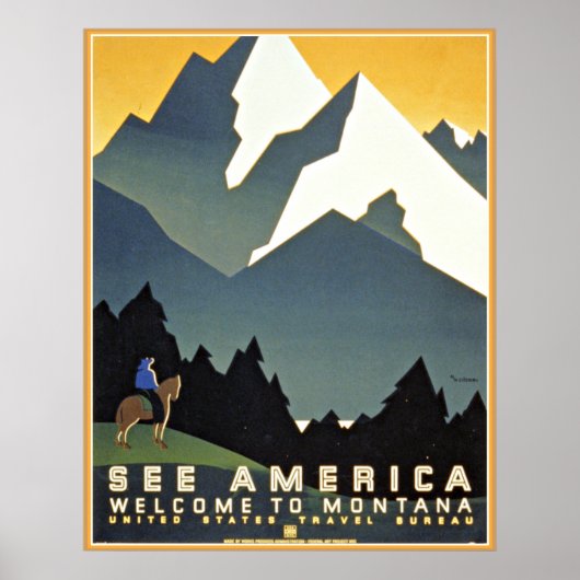 See America Montana Mountains Travel WPA ポスター (正面)