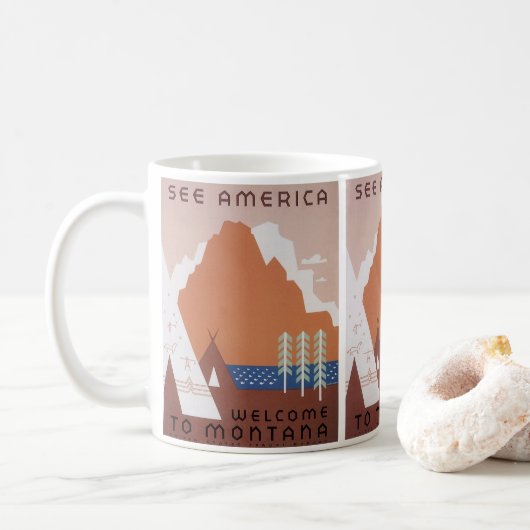 See America Welcome to Montana, Vintage Travel コーヒーマグカップ (ドーナツ)