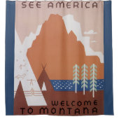 See America Welcome to Montana, Vintage Travel シャワーカーテン (正面)