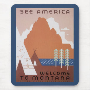 See America Welcome to Montana, Vintage Travel マウスパッド