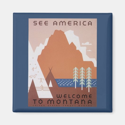 See America Welcome to Montana, Vintage Travel マグネット (正面)