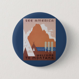 See America Welcome to Montana, Vintage Travel 缶バッジ