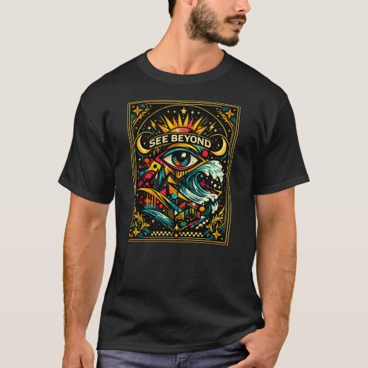 SEE BEYOND — Visionary Eye Cosmic Art T-Shirt Tシャツ (正面)