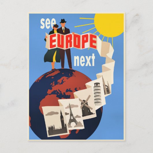 See Europe Next travel poster, ポストカード (正面)