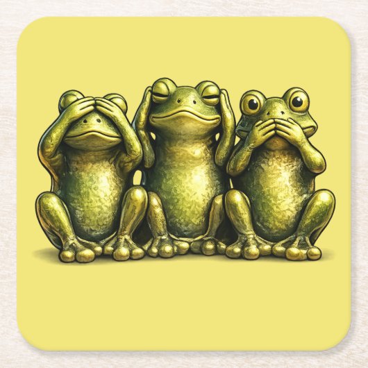 See Hear Speak No Evil Funny Frogs スクエアペーパーコースター (正面)