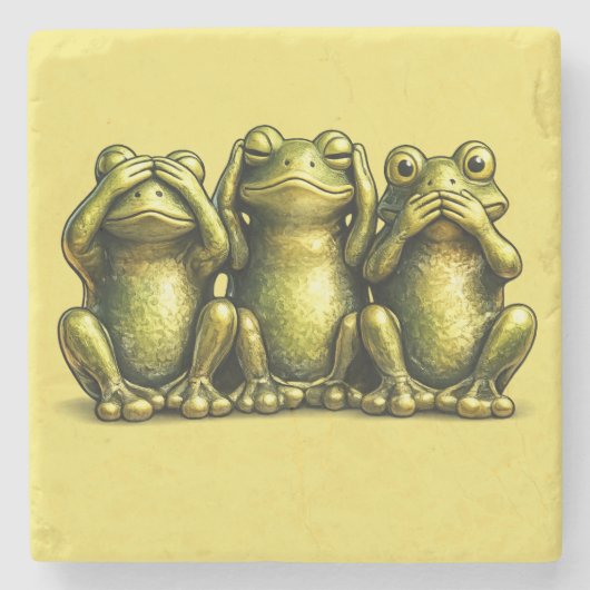See Hear Speak No Evil Funny Frogs ストーンコースター (正面)