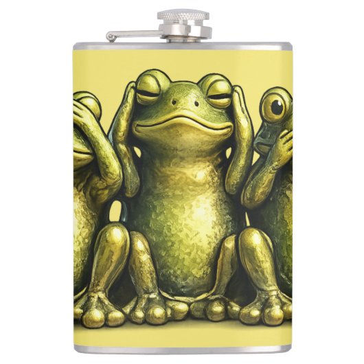 See Hear Speak No Evil Funny Frogs フラスク (正面)